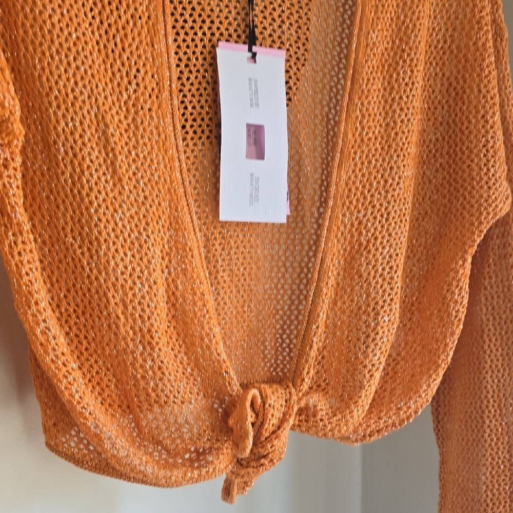 NWT FUTURE COLLECTIVE Orange Open-Knit Women's Cardigan - Picture 7 of 12